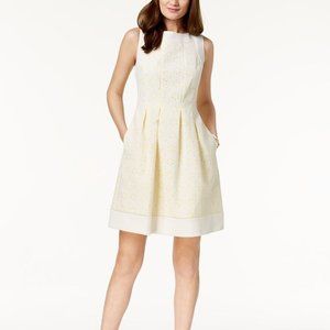 Jessica Howard Contrast Eyelet Fit & Flare Dress Yellow and White